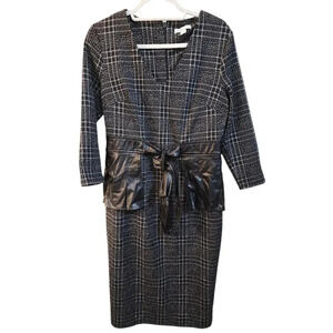 Women's New York & Company Plaid Black Bow Front Size M Dress